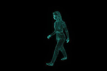 Human Wireframe Hologram in Motion. Nice 3D Rendering
