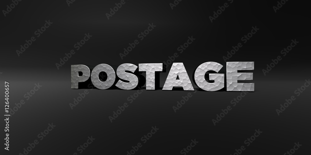 Fototapete postage - hammered metal finish text on black studio - 3d rendered royalty free stock photo. this im