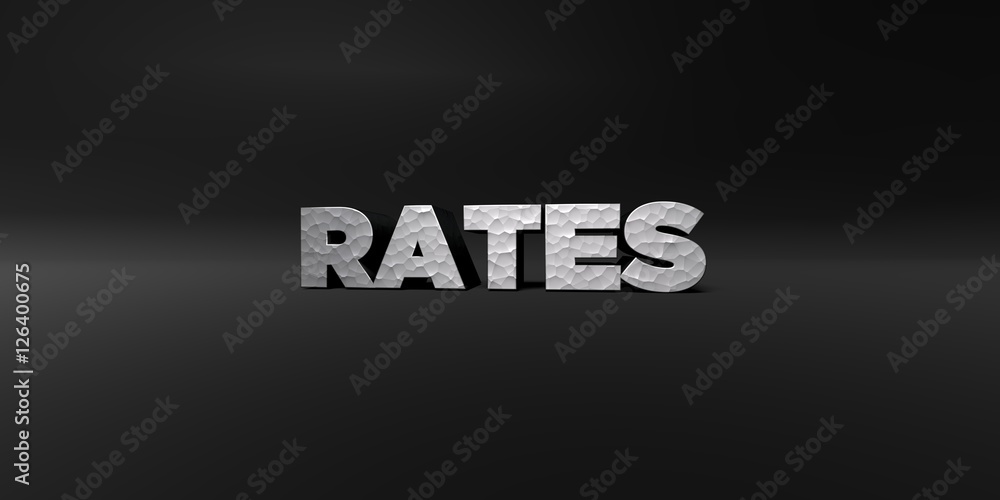 Fototapete rates - hammered metal finish text on black studio - 3d rendered royalty free stock photo. this imag