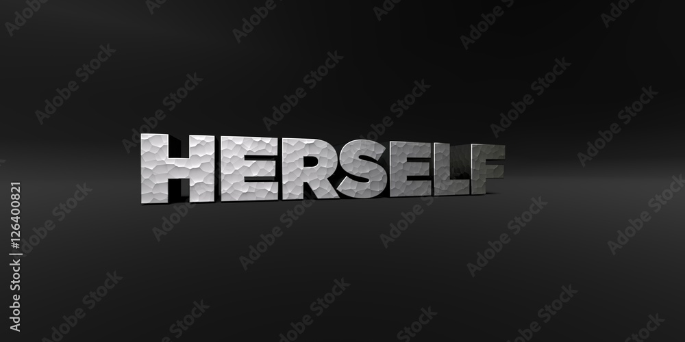 Fototapete herself - hammered metal finish text on black studio - 3d rendered royalty free stock photo. this im