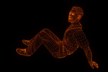 Human Wireframe Hologram in Motion. Nice 3D Rendering
