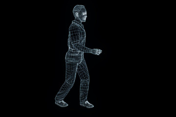 Human Wireframe Hologram in Motion. Nice 3D Rendering
