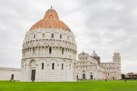 Baptistery, Cathedral and Leaning Tower in Pisa, Italy