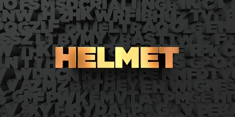 Helmet - Gold text on black background - 3D rendered royalty free stock picture. This image can be used for an online website banner ad or a print postcard.