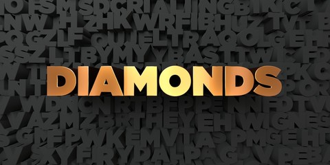 Diamonds - Gold text on black background - 3D rendered royalty free stock picture. This image can be used for an online website banner ad or a print postcard.