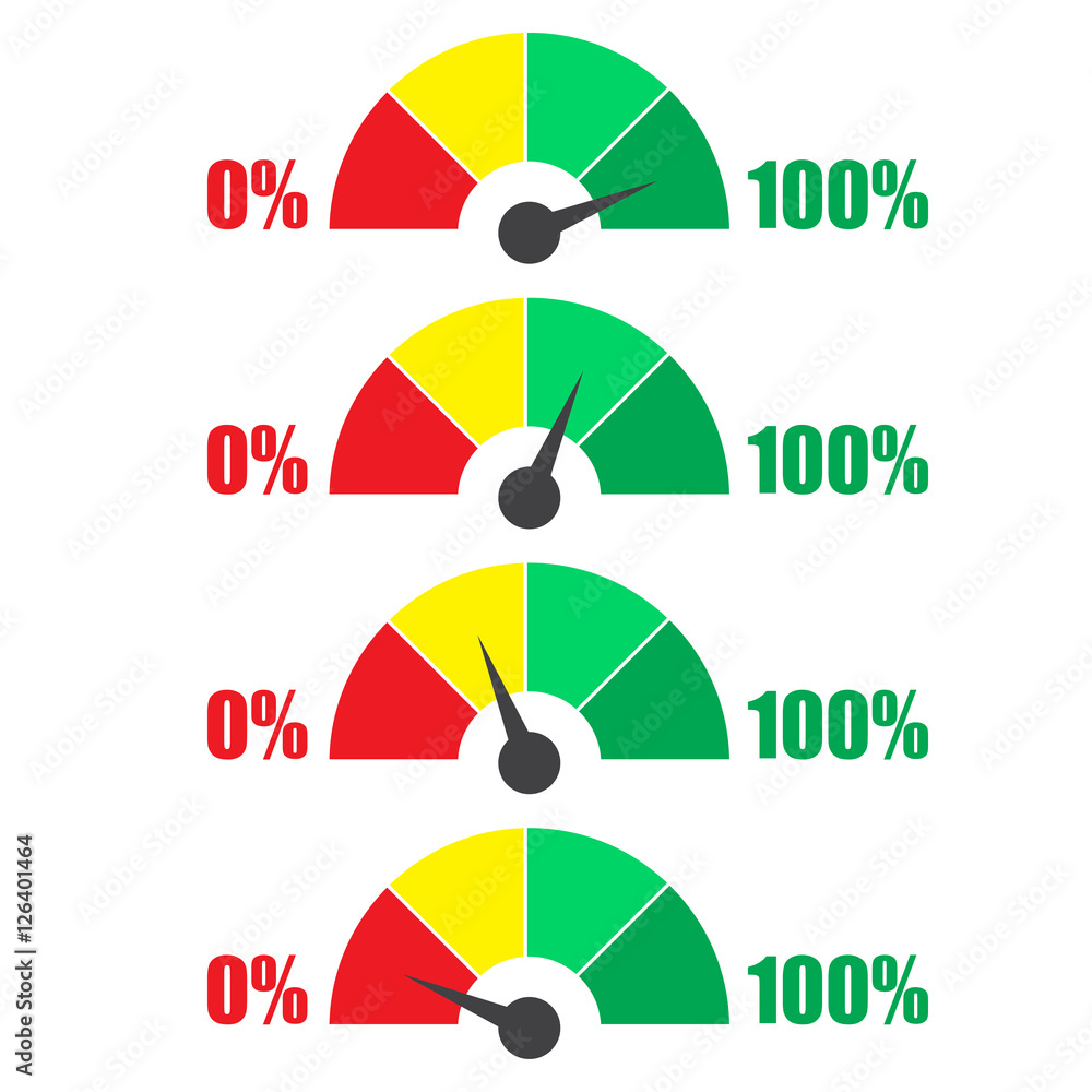 Poster set of measuring icons. speedometer or rating meter signs infographic gauge elements