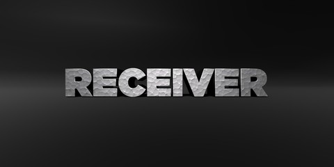 RECEIVER - hammered metal finish text on black studio - 3D rendered royalty free stock photo. This image can be used for an online website banner ad or a print postcard.