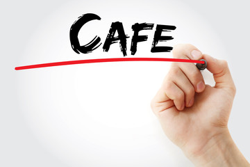 Hand writing Cafe with marker, concept background