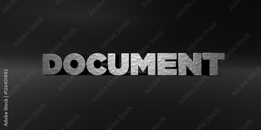 Fototapete document - hammered metal finish text on black studio - 3d rendered royalty free stock photo. this i
