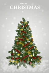 Vector Decoration Christmas Tree for holiday on snow flack  Background.Vector/Illustration