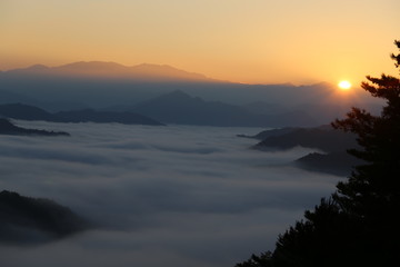 野迫川村の雲海と朝焼け