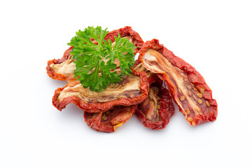 Dried tomatoes isolated on white background.