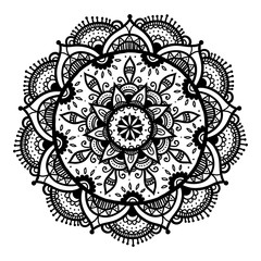 Bohemian Indian Mandala print. Vintage Henna tattoo style Indian medallion. Ethnic ornament could be used as shirt print, phone case print, textile, coloring book. Christmas holiday snowflake