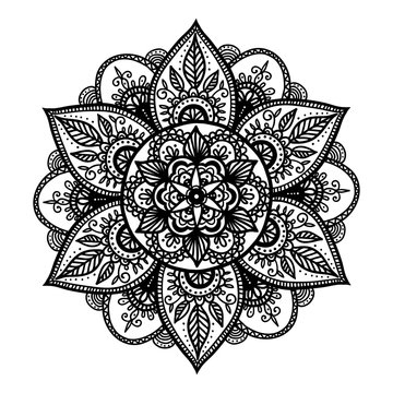 Bohemian Indian Mandala Print. Vintage Henna Tattoo Style Indian Medallion. Ethnic Ornament Could Be Used As Shirt Print, Phone Case Print, Textile, Coloring Book. Christmas Holiday Snowflake