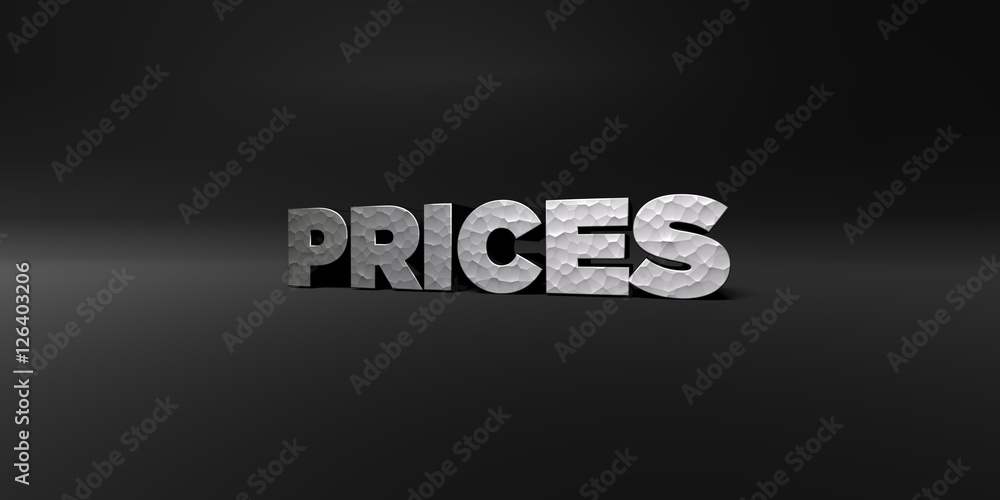 Fototapete prices - hammered metal finish text on black studio - 3d rendered royalty free stock photo. this ima