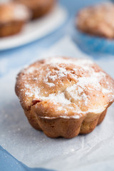 Fresh baked muffins, cakes, cupcakes for breakfast in a rural rustic style