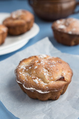 Fresh baked muffins, cakes, cupcakes for breakfast in a rural rustic style