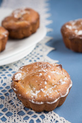 Fresh baked muffins, cakes, cupcakes for breakfast in a rural rustic style