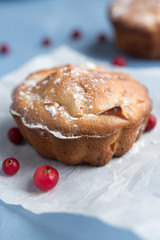 Fresh baked muffins, cakes, cupcakes for breakfast in a rural rustic style