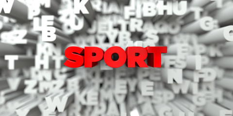 SPORT -  Red text on typography background - 3D rendered royalty free stock image. This image can be used for an online website banner ad or a print postcard.