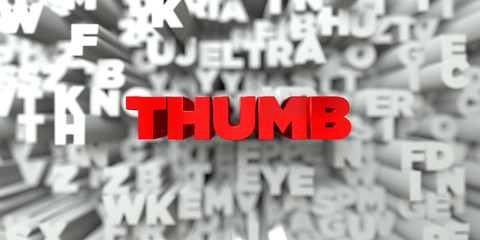 THUMB -  Red text on typography background - 3D rendered royalty free stock image. This image can be used for an online website banner ad or a print postcard.