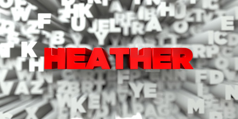 HEATHER -  Red text on typography background - 3D rendered royalty free stock image. This image can be used for an online website banner ad or a print postcard.