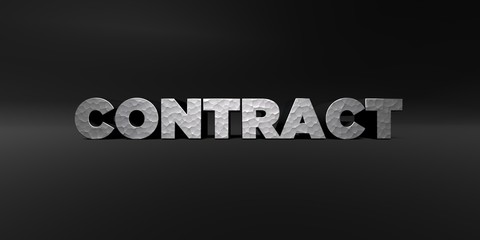 CONTRACT - hammered metal finish text on black studio - 3D rendered royalty free stock photo. This image can be used for an online website banner ad or a print postcard.