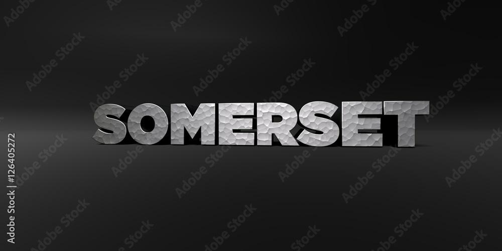 Fototapete somerset - hammered metal finish text on black studio - 3d rendered royalty free stock photo. this i
