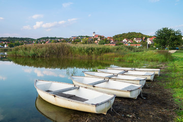 Fototapeta na wymiar Inner Lake in Tihany with boats in Hungary