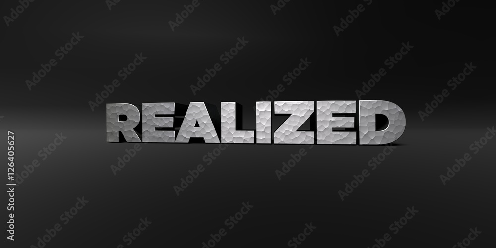 Fototapete realized - hammered metal finish text on black studio - 3d rendered royalty free stock photo. this i
