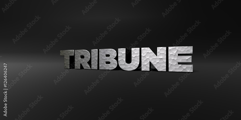 Fototapete tribune - hammered metal finish text on black studio - 3d rendered royalty free stock photo. this im