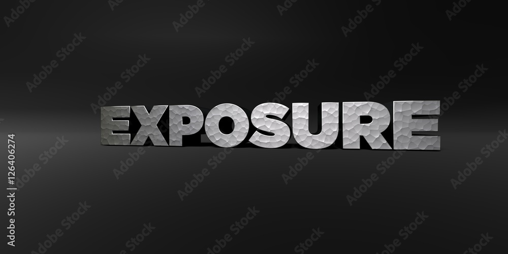 Fototapete exposure - hammered metal finish text on black studio - 3d rendered royalty free stock photo. this i