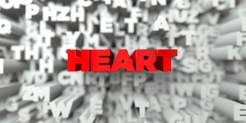 HEART -  Red text on typography background - 3D rendered royalty free stock image. This image can be used for an online website banner ad or a print postcard.