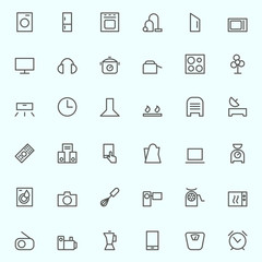 Set of household appliances icons, simple and thin line design