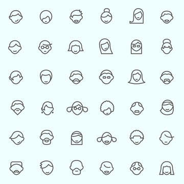 People icons, simple and thin line design