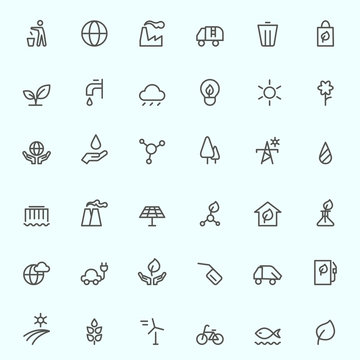 Ecology icons, simple and thin line design