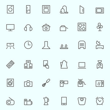 Set of household appliances icons, simple and thin line design