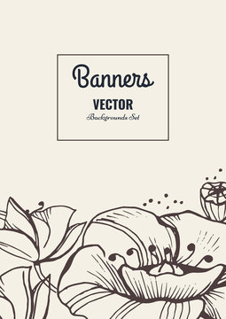 Creative template card. Hand drawn vintage element. Vector banner for card, poster, invitation, flyer, party, wedding, brochure Flower design collection