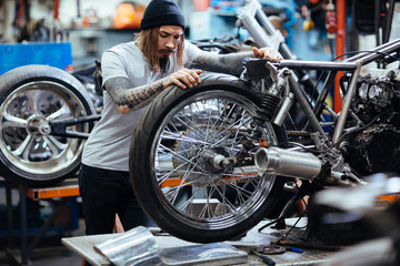 Fototapeta na wymiar Repairing motorcycle