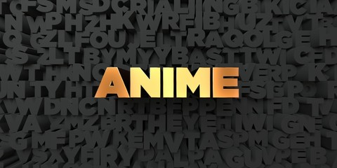 Anime - Gold text on black background - 3D rendered royalty free stock picture. This image can be used for an online website banner ad or a print postcard.