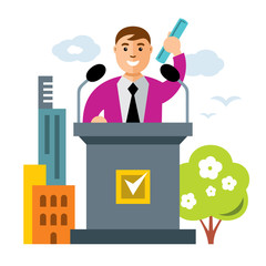 Vector Tribune speaker. Flat style colorful Cartoon illustration