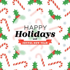 Christmas greeting card of seamless flat pattern with congratulations phrases