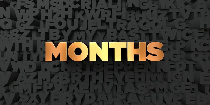 Months - Gold text on black background - 3D rendered royalty free stock picture. This image can be used for an online website banner ad or a print postcard.