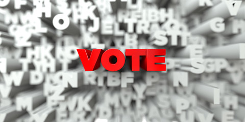 VOTE -  Red text on typography background - 3D rendered royalty free stock image. This image can be used for an online website banner ad or a print postcard.
