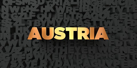Austria - Gold text on black background - 3D rendered royalty free stock picture. This image can be used for an online website banner ad or a print postcard.