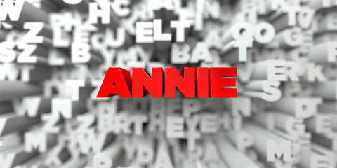 ANNIE -  Red text on typography background - 3D rendered royalty free stock image. This image can be used for an online website banner ad or a print postcard.