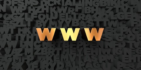 W w w - Gold text on black background - 3D rendered royalty free stock picture. This image can be used for an online website banner ad or a print postcard.