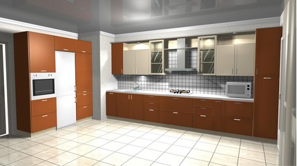 interior design of orange kitchen 3D rendering - 126409842