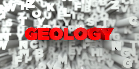 GEOLOGY -  Red text on typography background - 3D rendered royalty free stock image. This image can be used for an online website banner ad or a print postcard.