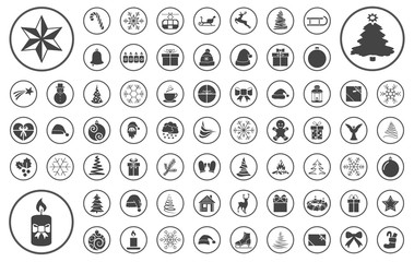 Großes Weihnachts-Iconset / Grau (Kreise)